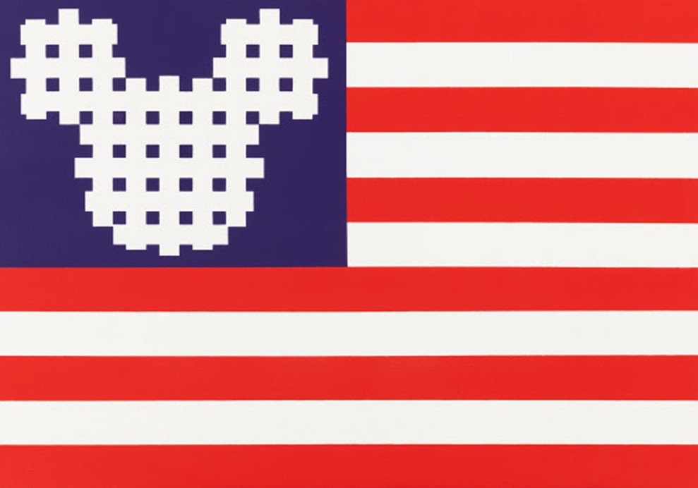 Konstantin Benkovich, Flag with White Mickey in Red Stripes Konstantin Benkovich, Flag with White Mickey in Red Stripes