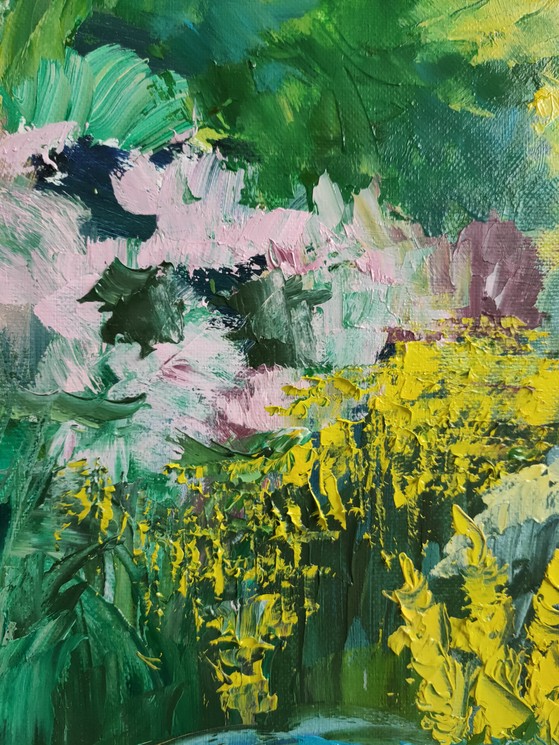 Agnès Tiollier, Joie du printemps, Peinture sur Lin