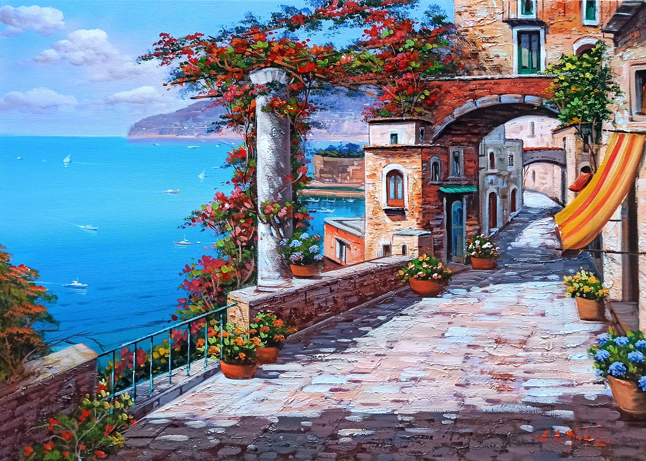 Ernesto De Michele, Flowered old road - Sorrento Italy painting Ernesto De Michele, Flowered old road - Sorrento Italy painting