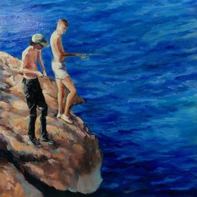 Painting, La pêche dans les calanques de Marseille, Laurence Gasior