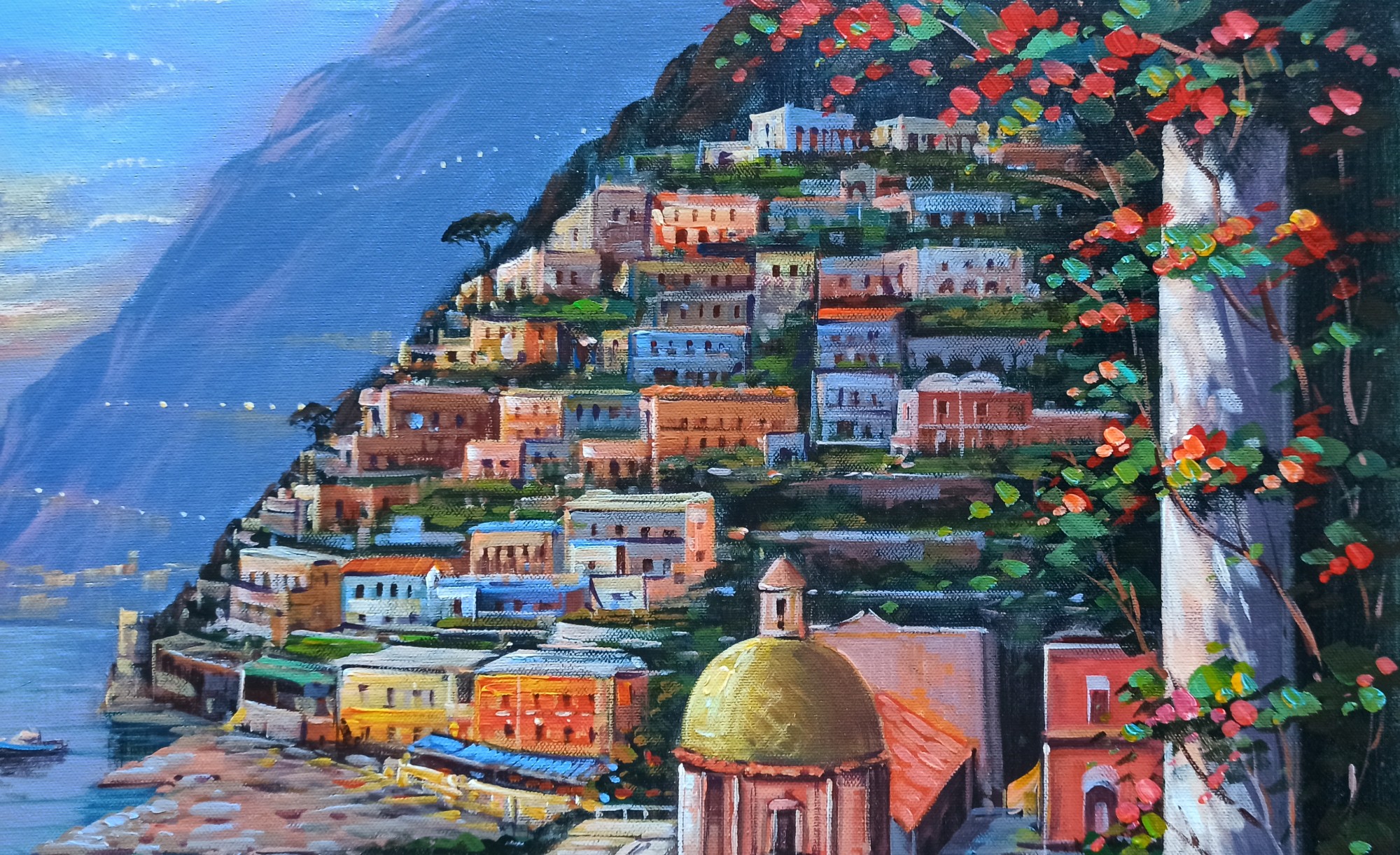 Moonlight On The Sea Positano Italy Painting By Ernesto De Michele 2159026 3 L