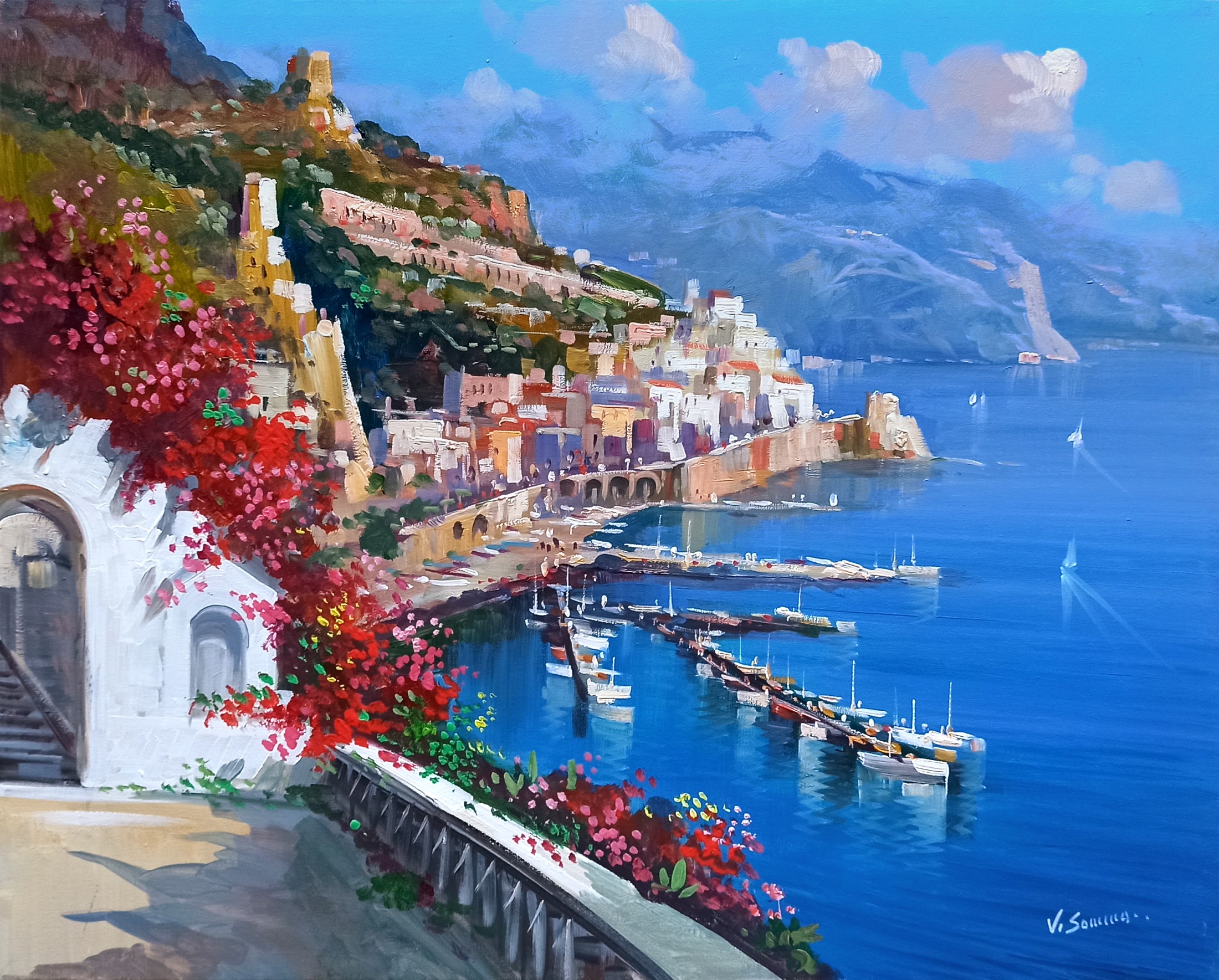 Vincenzo Somma, Seaside lookout - Amalfi Italy painting Vincenzo Somma, Seaside lookout - Amalfi Italy painting