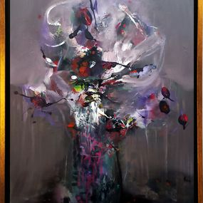 Gemälde, Gestural enigmatic still life abstract pot with flowers Kloska, Ovidiu Kloska