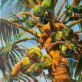 Peinture, Sunlit. Serenity on a summer evening in tropical, Momalyu Liubov Kriuchkova