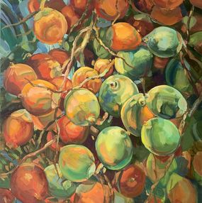 Peinture, Coconut splendor. Colourful Tropical Nature. Coconut peach., Momalyu Liubov Kriuchkova
