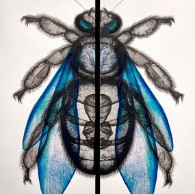 Fine Art Drawings, Blue Bumblebee, Chahrazed Fekih