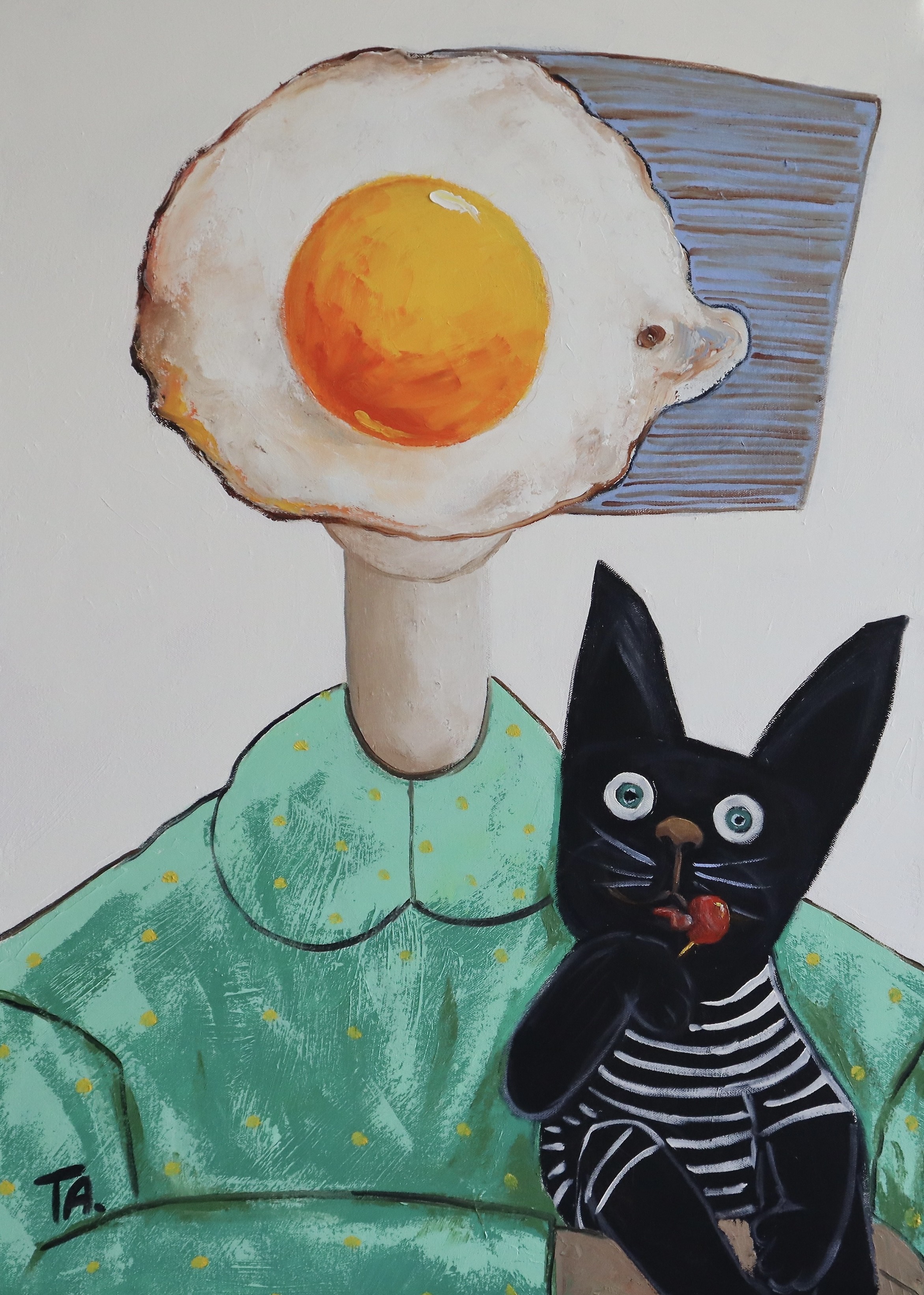 Suthamma (Ta) Byrne, Egg girl with her black cat Suthamma (Ta) Byrne, Egg girl with her black cat
