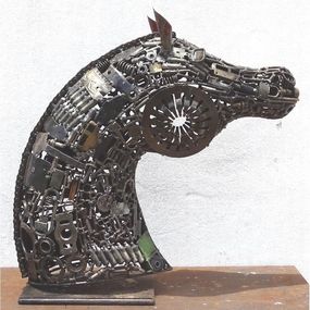 Skulpturen, Sculpture Tête Cheval En Métal Recyclé, Hassan Laamirat