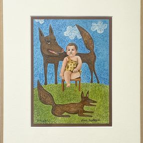 Peinture, Bébé et loup 3, Clara Castagné