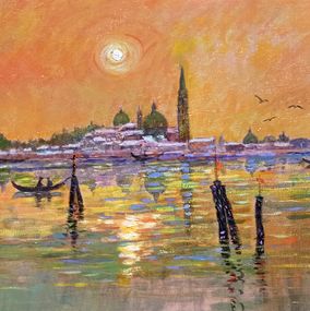 Painting, Campanile San Giorgio - Venice sunset painting, Biagio Chiesi