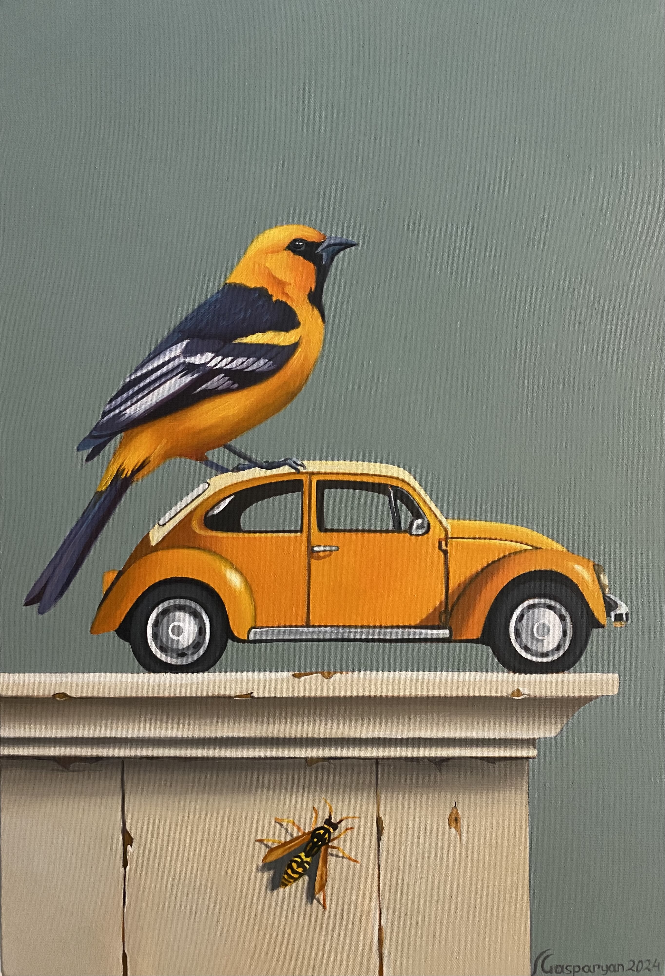 Ara Gasparyan, Still life with bird and yellow car Ara Gasparyan, Still life with bird and yellow car
