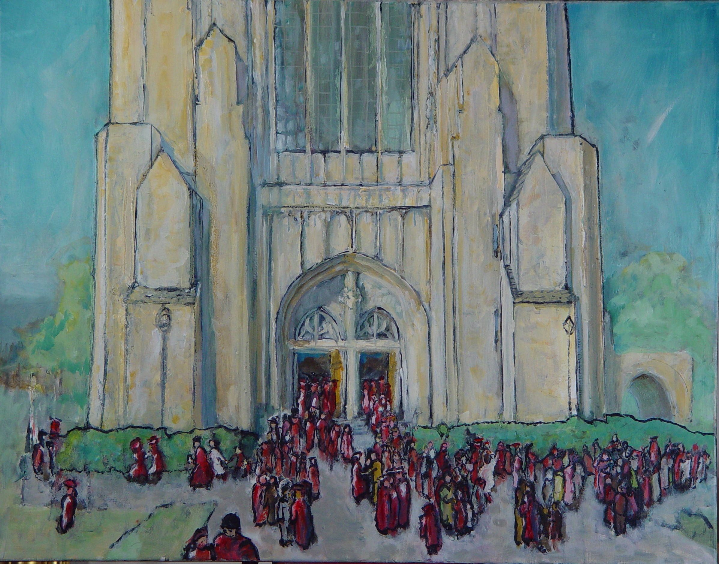Leon Sarantos, Graduation Day, Rockefeller Chapel, UChicago, Painting, Oil on Canvas Leon Sarantos, Graduation Day, Rockefeller Chapel, UChicago, Painting, Oil on Canvas
