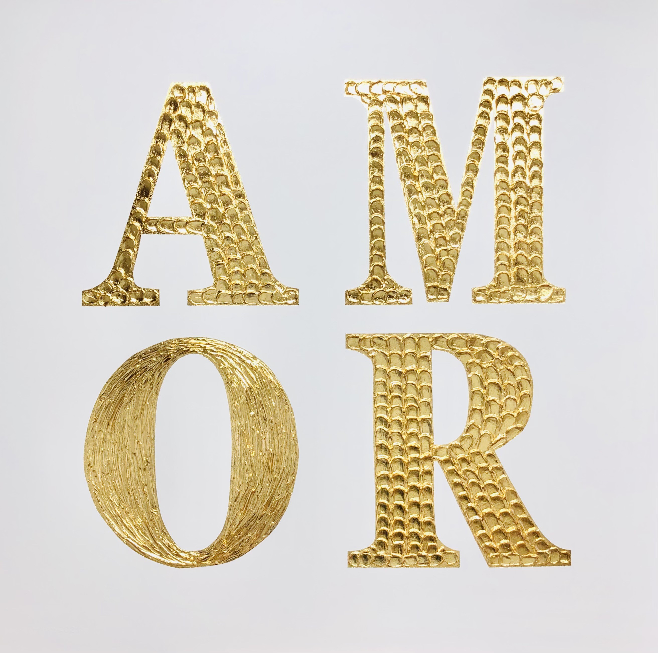 Nataliia Krykun, Amor on White- Love, Amour, Amore, Liebe 3D gold on plaster Nataliia Krykun, Amor on White- Love, Amour, Amore, Liebe 3D gold on plaster