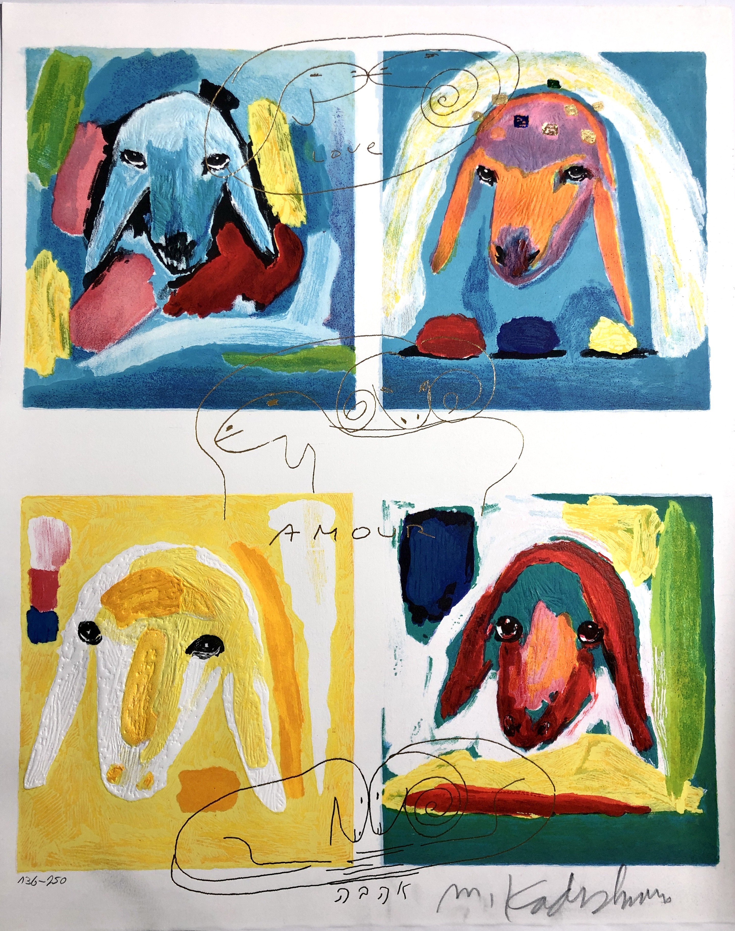 Menashe Kadishman, 4 Heads Menashe Kadishman, 4 Heads
