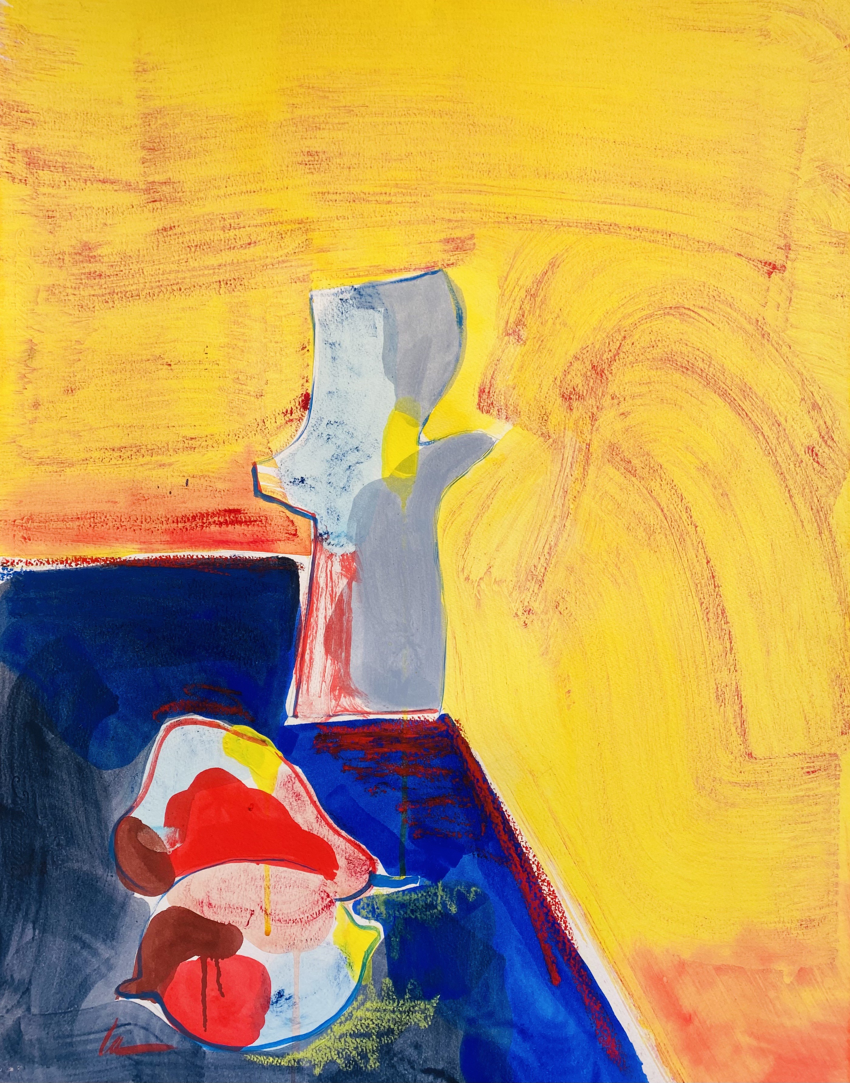 Stephanie Larène, Oiseau vertical en jaune et bleu Stephanie Larène, Oiseau vertical en jaune et bleu