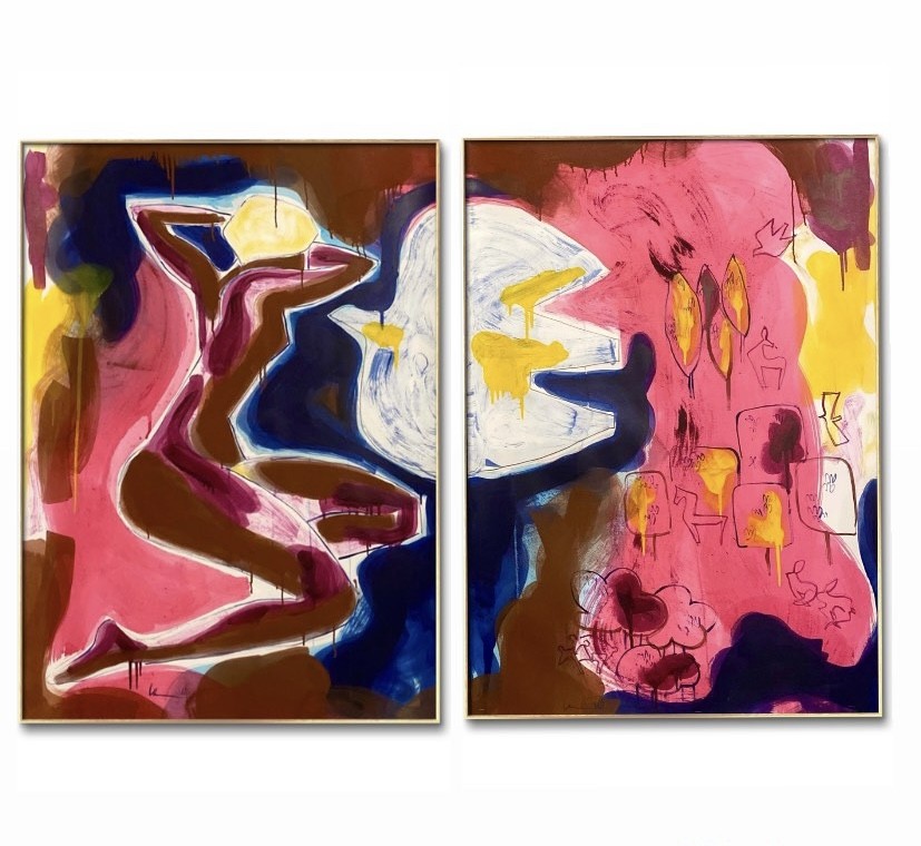 Stephanie Larène, Nu brun à l'oiseau / diptyque Stephanie Larène, Nu brun à l'oiseau / diptyque