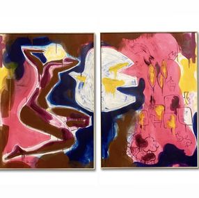 Gemälde, Nu brun à l'oiseau / diptyque, Stephanie Larène