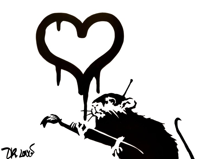 Dr. Love, Love rat (a tribute to Banksy), Painting on paper