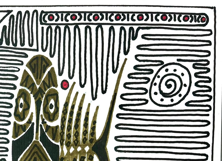 SP, Tribal fish !!!, Dessin sur papier Canson