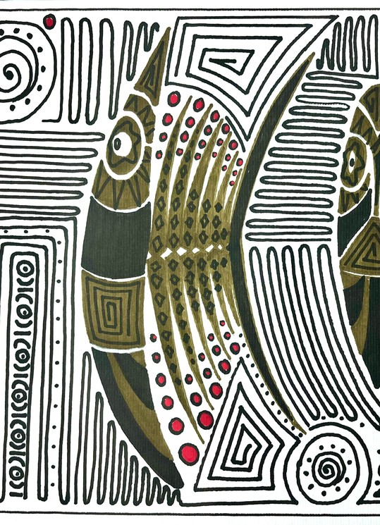 SP, Tribal fish !!!, Dessin sur papier Canson