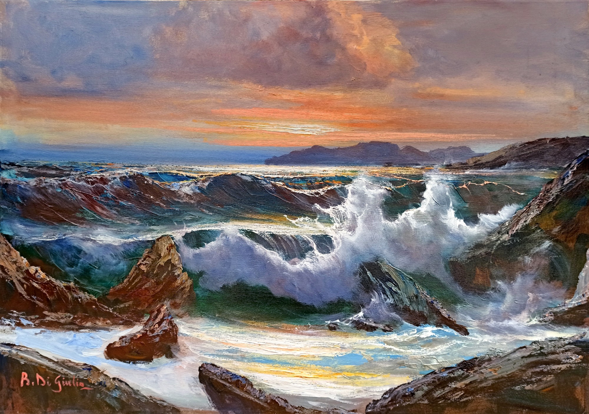Bruno Di Giulio, Sea sunset swell n*5 - Italian painting Bruno Di Giulio, Sea sunset swell n*5 - Italian painting