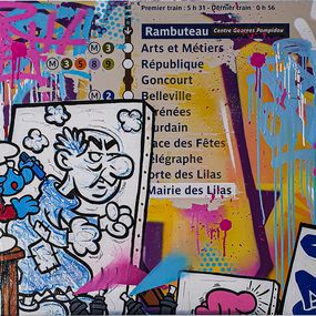 Peinture, Schtroumpfs Artist - Paris Metro Sign (1), Fat