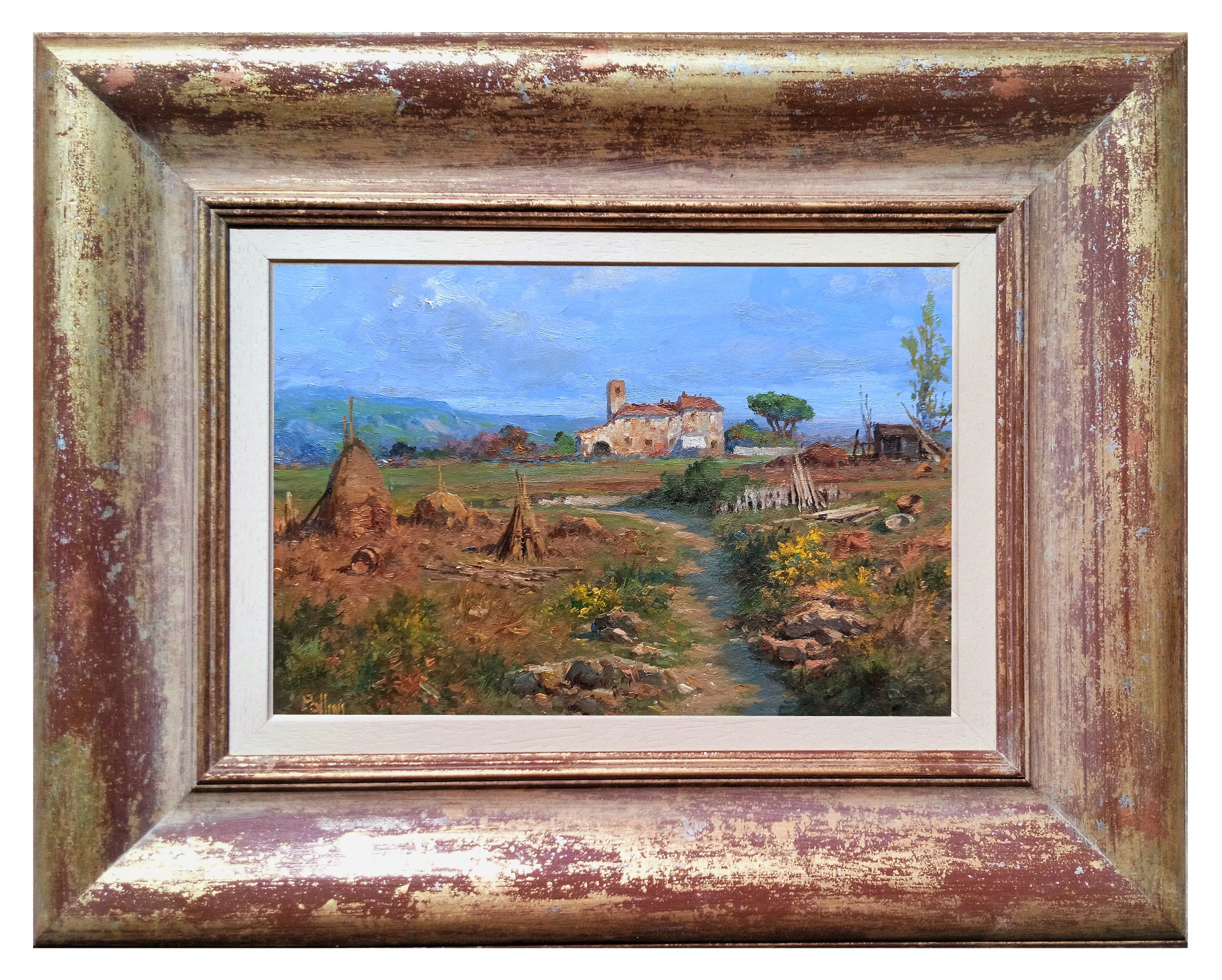 Claudio Pallini, Country path - Tuscany painting landscape & frame Claudio Pallini, Country path - Tuscany painting landscape & frame