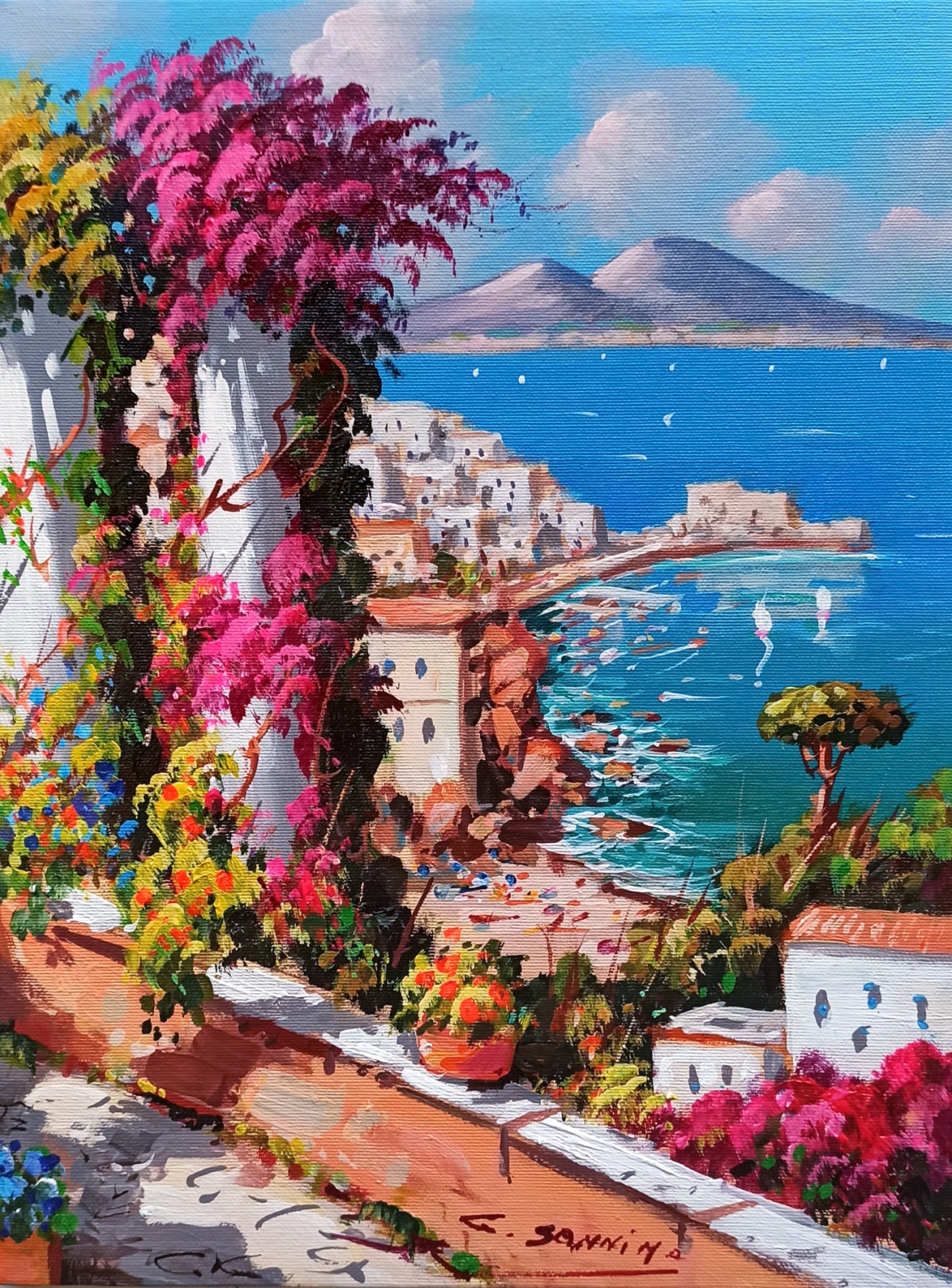 Gio Sannino, Posillipo seascape - Naples painting & frame Gio Sannino, Posillipo seascape - Naples painting & frame