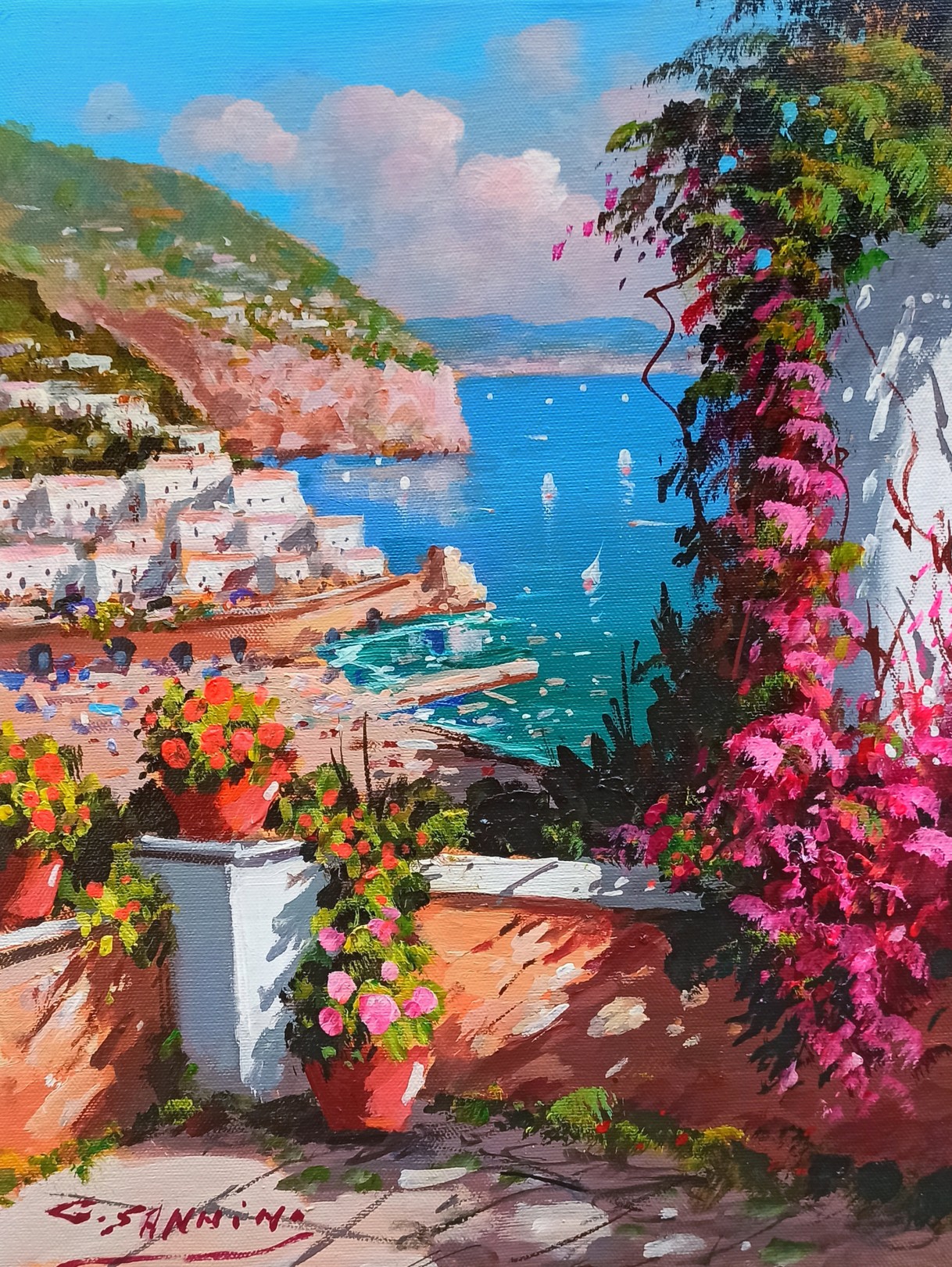 Gio Sannino, Pointview on the coast vertical version - Amalfi painting & frame Gio Sannino, Pointview on the coast vertical version - Amalfi painting & frame