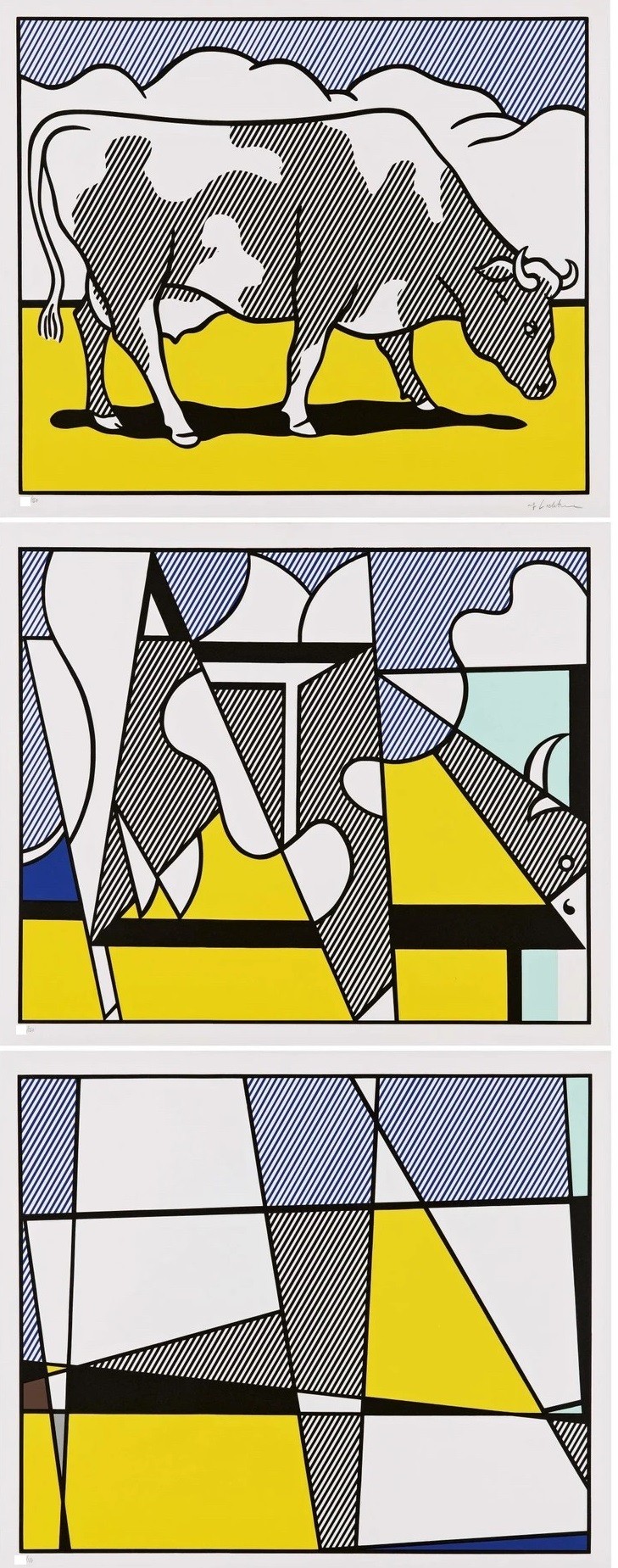 Roy Lichtenstein, Cow Triptych (Cow Going Abstract) Roy Lichtenstein, Cow Triptych (Cow Going Abstract)
