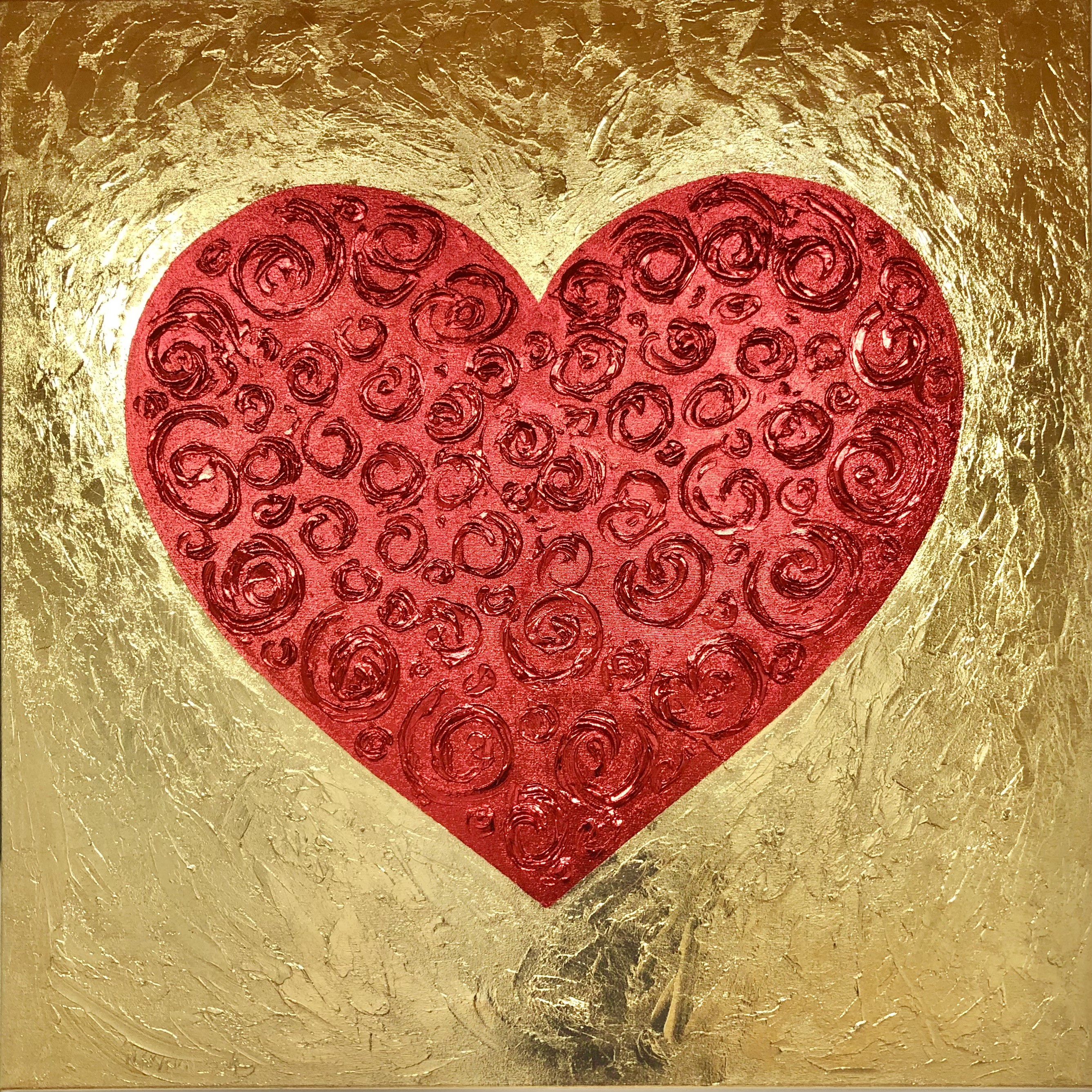 Nataliia Krykun, Red Heart on gold - 3D Love, Amour, Amore red, gold leafing minimalism Pop Art Nataliia Krykun, Red Heart on gold - 3D Love, Amour, Amore red, gold leafing minimalism Pop Art