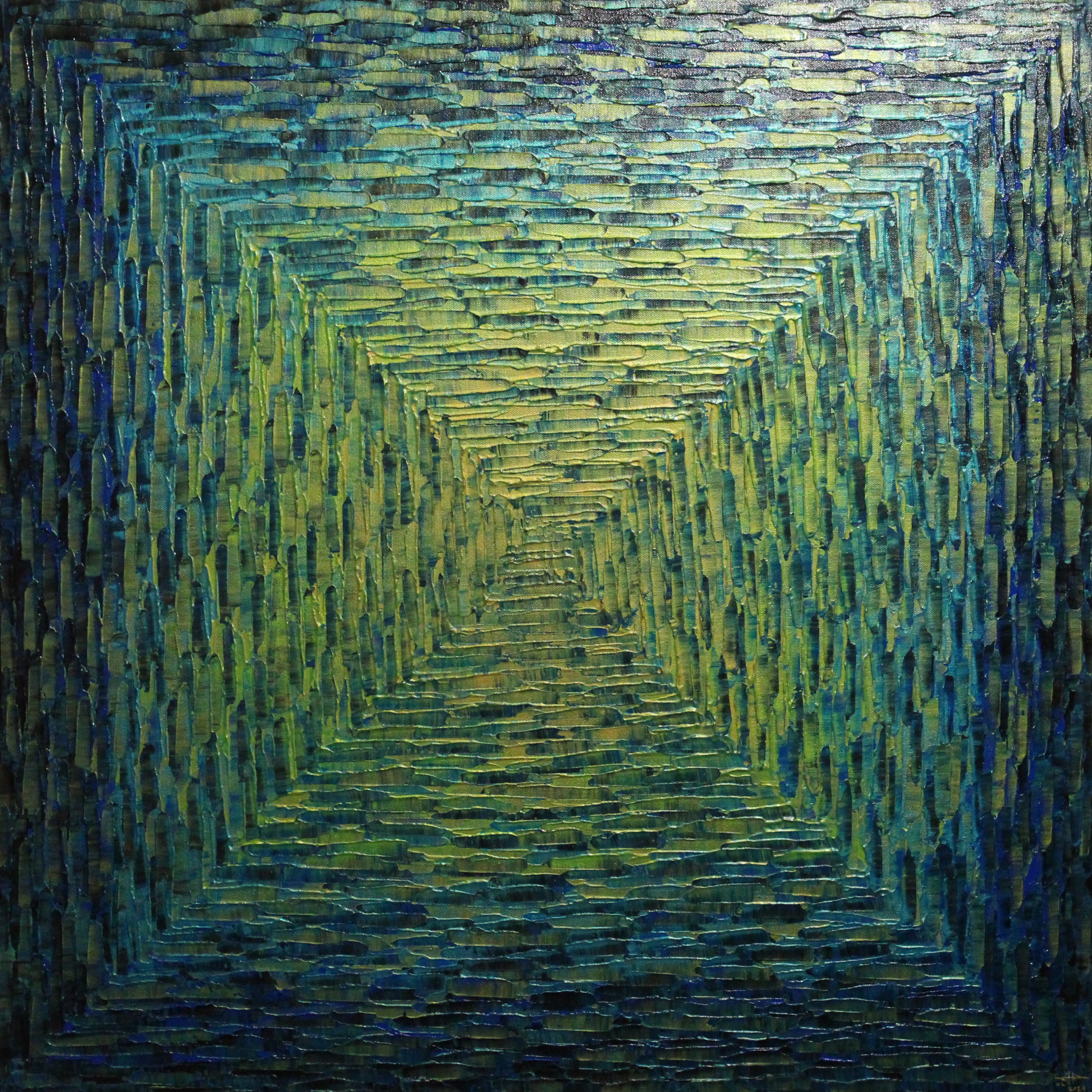 Jonathan Pradillon, Grand dégradé carré or vert bleu irisé Jonathan Pradillon, Grand dégradé carré or vert bleu irisé