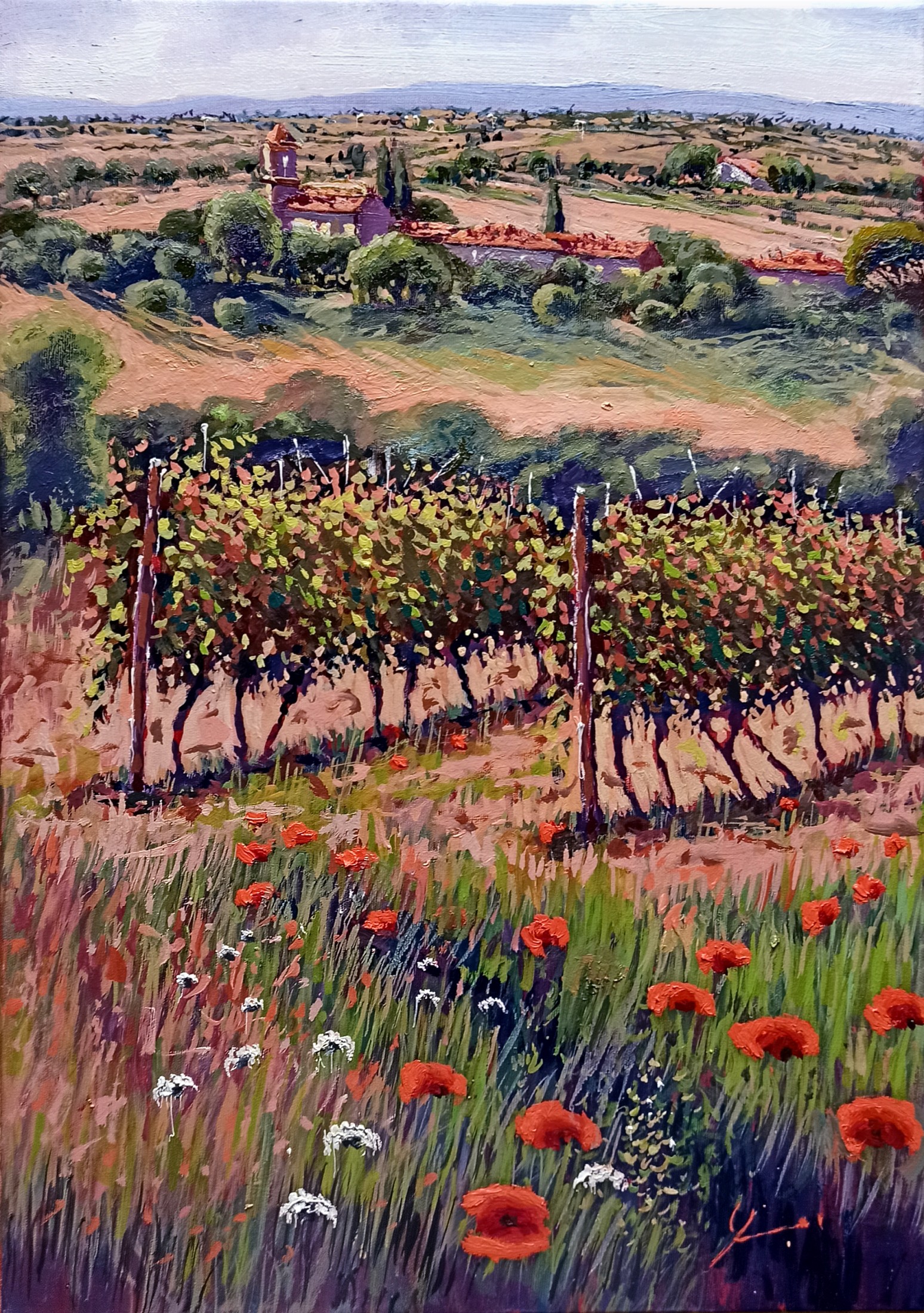 Roberto Gai, One day in the vineyard vertical version - Tuscany painting Roberto Gai, One day in the vineyard vertical version - Tuscany painting