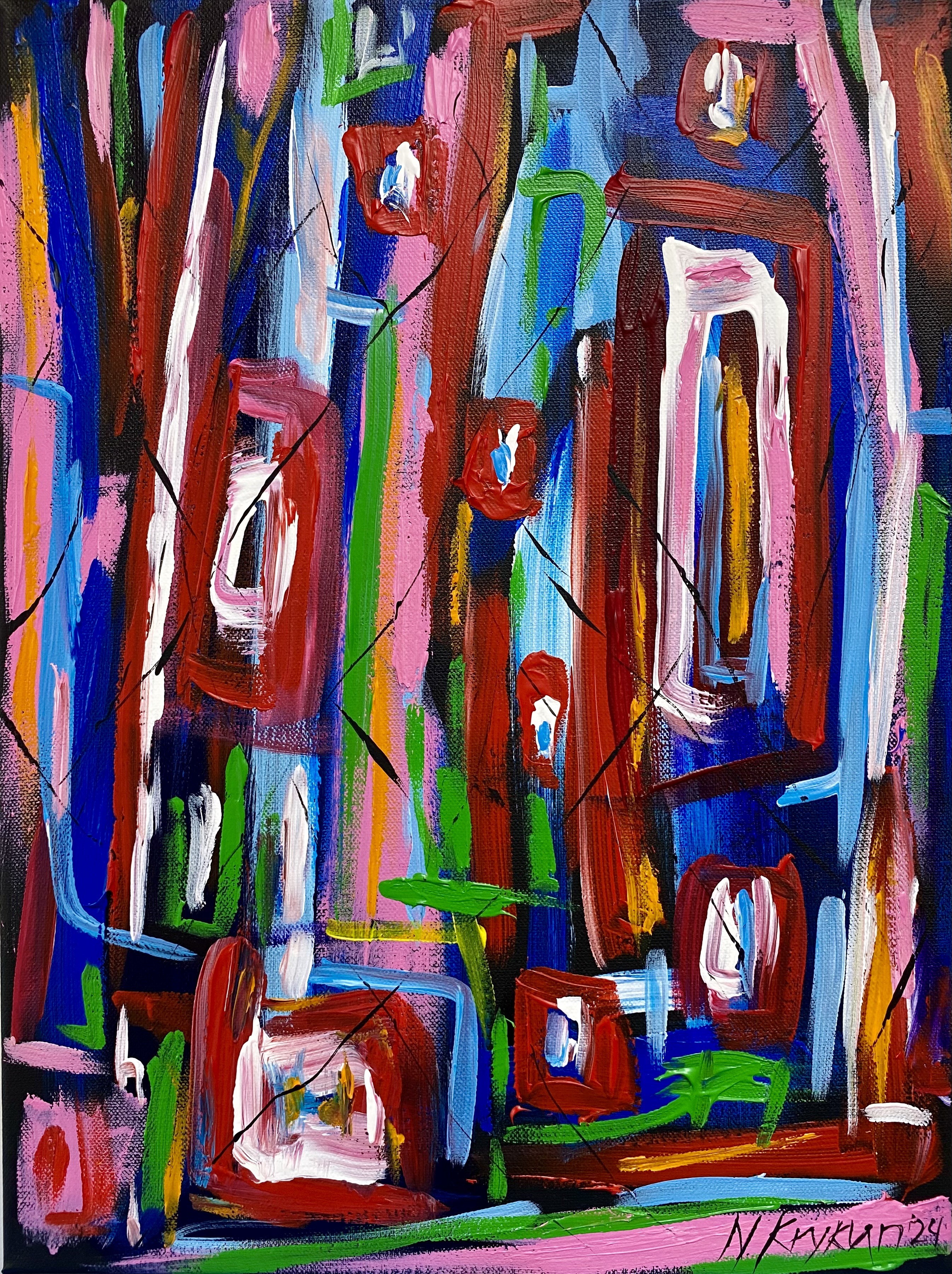Nataliia Krykun, Flower series 1 - spring gardens, blue violet pink exspressionism Nataliia Krykun, Flower series 1 - spring gardens, blue violet pink exspressionism