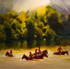 Painting, Bathing horses on the Desna, Vasyl Khodakivskyi