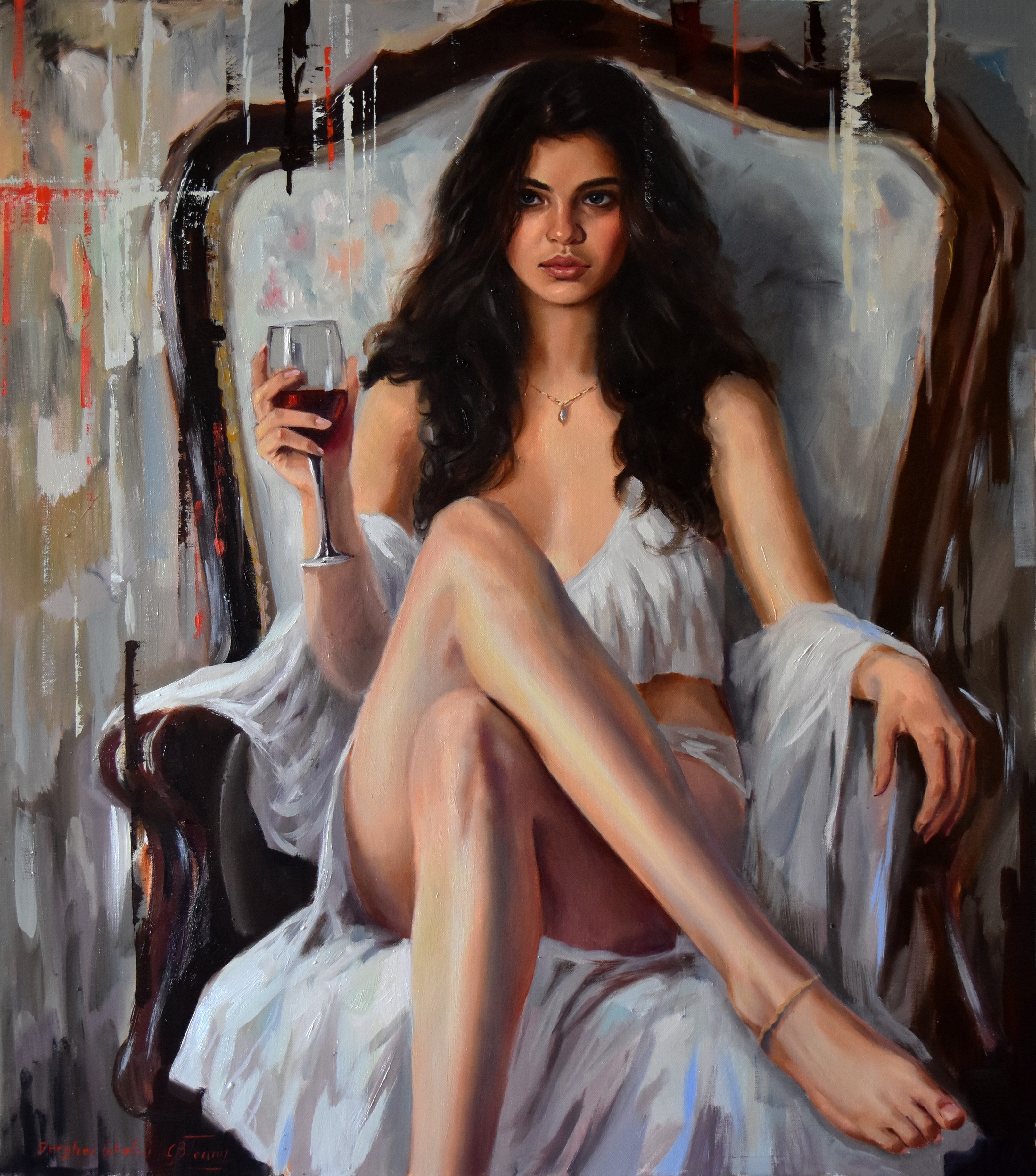 Serghei Ghetiu, A portrait with a glass of red wine Serghei Ghetiu, A portrait with a glass of red wine