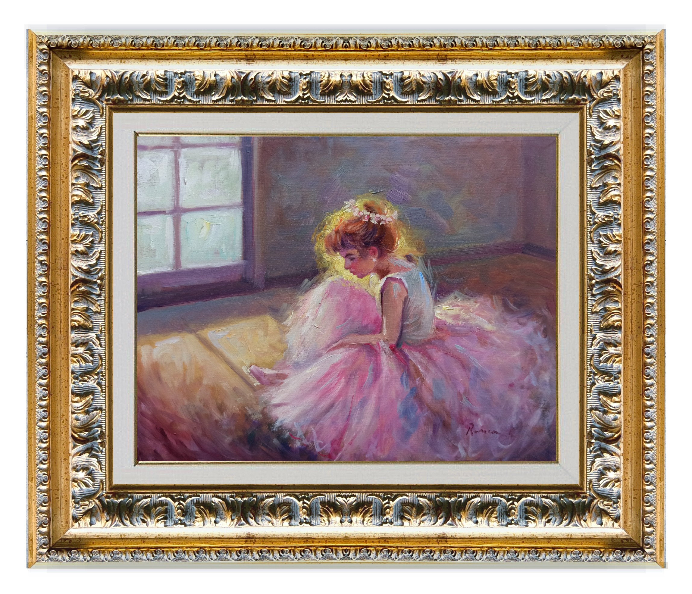 Domenico Ronca, Ballet dancer at rest - Ballerina painting + baroque frame Domenico Ronca, Ballet dancer at rest - Ballerina painting + baroque frame
