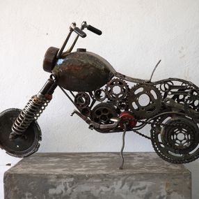 Sculpture, Petit moto en métal recyclé, Hassan Laamirat
