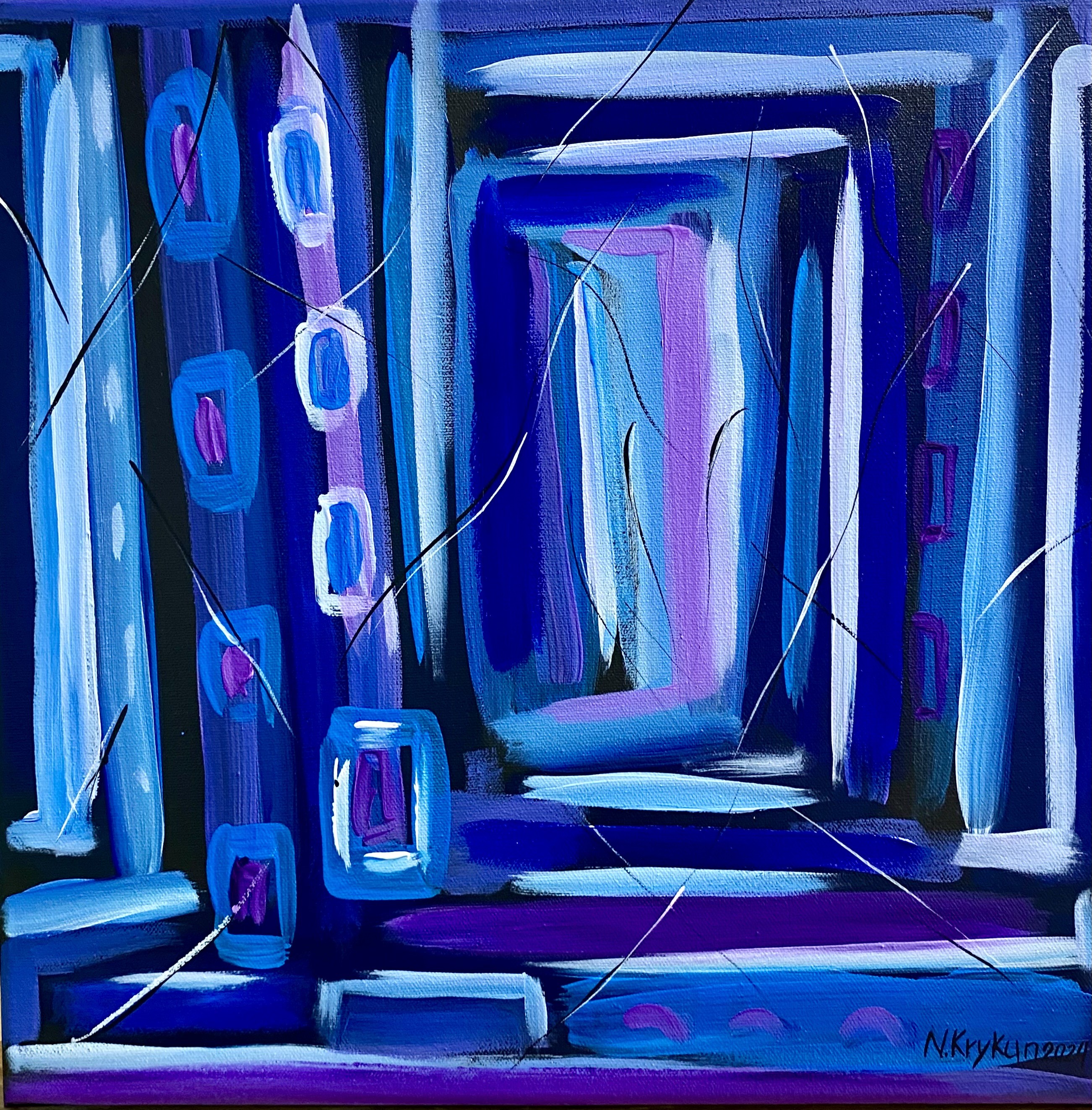 Nataliia Krykun, Flower series 9 - spring gardens, blue violet pink exspressionism Nataliia Krykun, Flower series 9 - spring gardens, blue violet pink exspressionism
