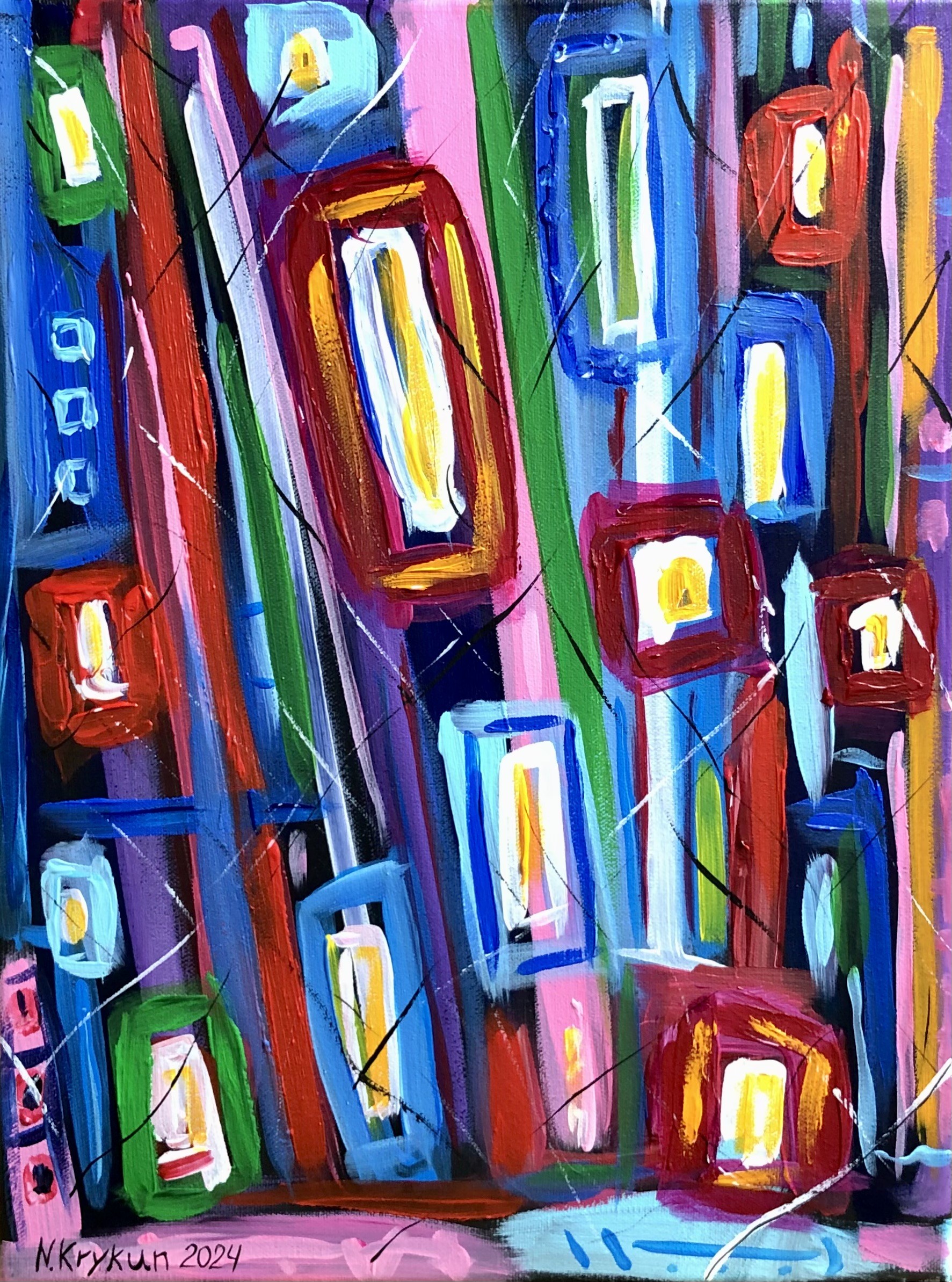 Nataliia Krykun, Flower series - spring garden, blue violet pink energy expression abstraction Nataliia Krykun, Flower series - spring garden, blue violet pink energy expression abstraction