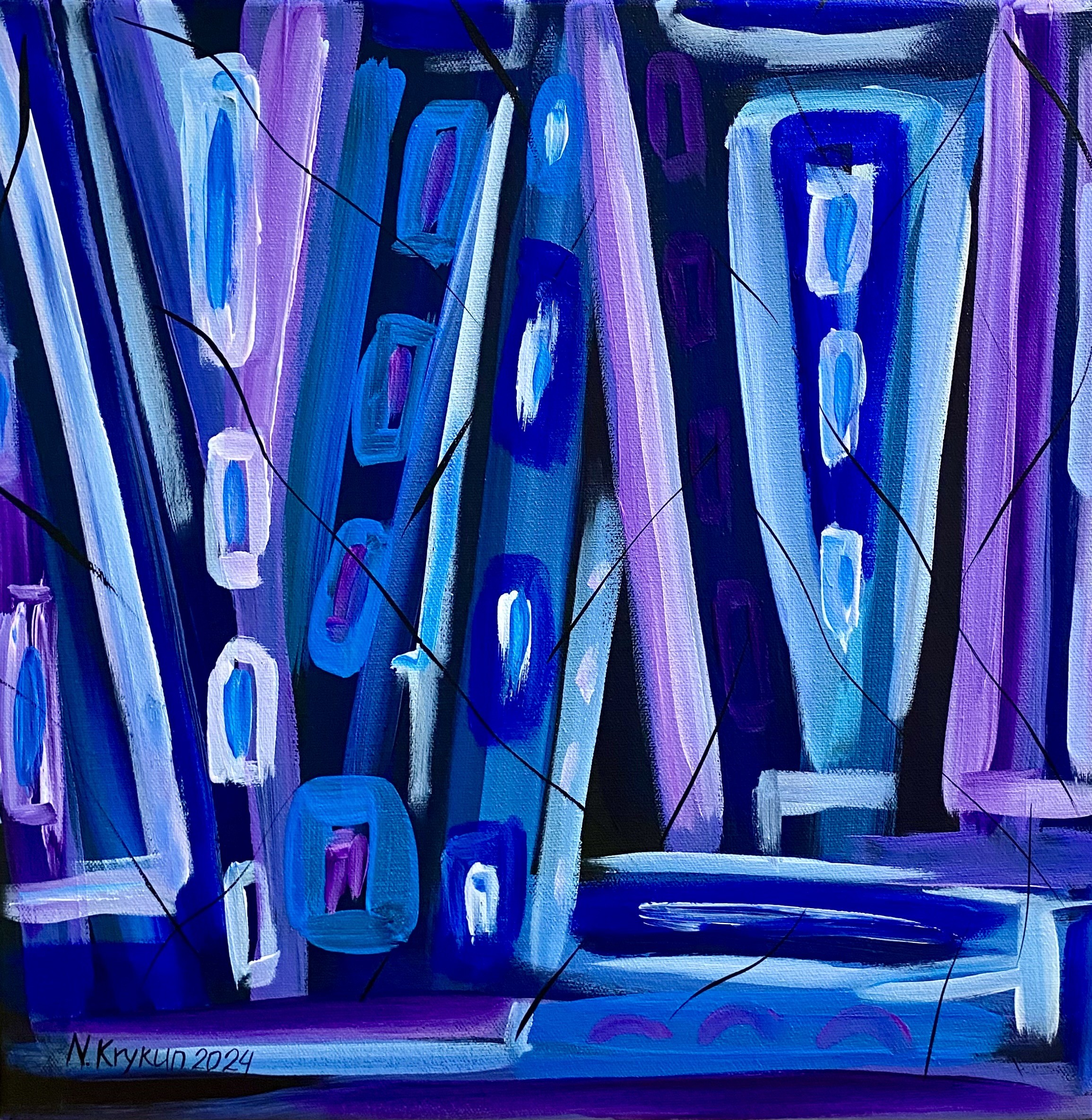 Nataliia Krykun, Flower series 8 - spring gardens, blue violet pink exspressionism Nataliia Krykun, Flower series 8 - spring gardens, blue violet pink exspressionism