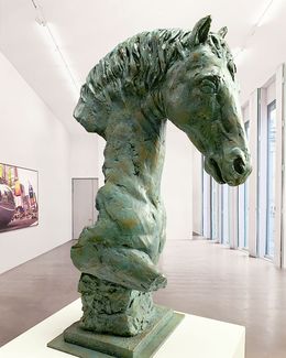 Sculpture, Tête de cheval impressionniste oxyde vert, Martín Duque