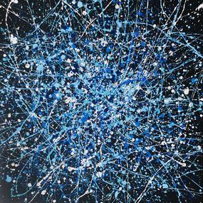 Pittura, From the series "Infinite Flight", blue, navy, white, black large abstraction, drops, expressionism dropping (1), Nataliia Krykun