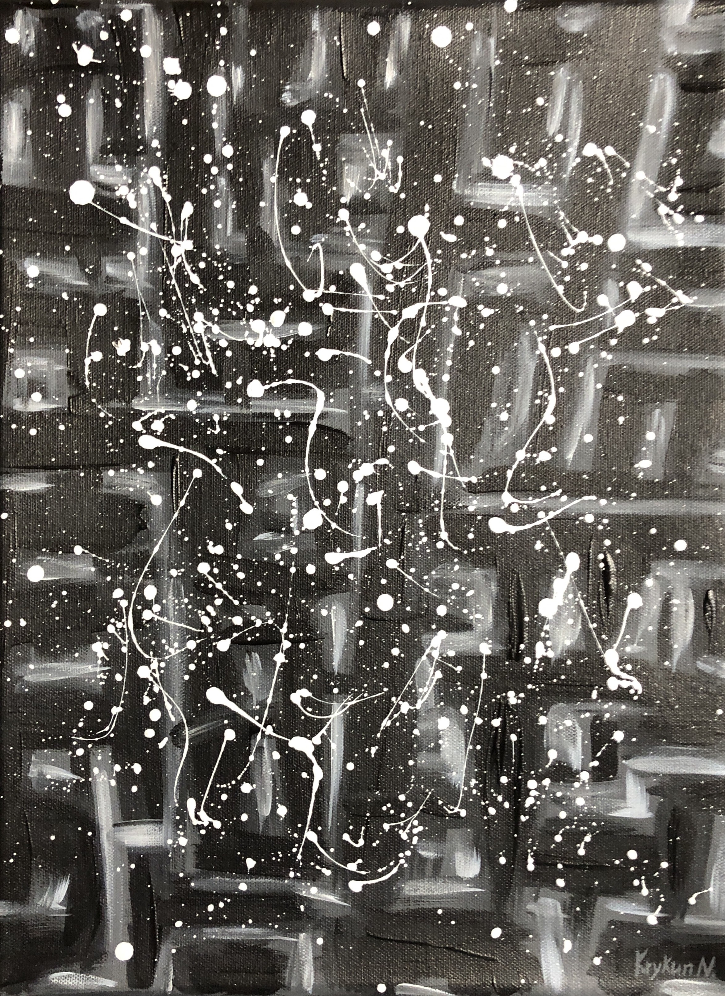 Nataliia Krykun, Starry sky black and white abstraction dropping Pop Art Nataliia Krykun, Starry sky black and white abstraction dropping Pop Art