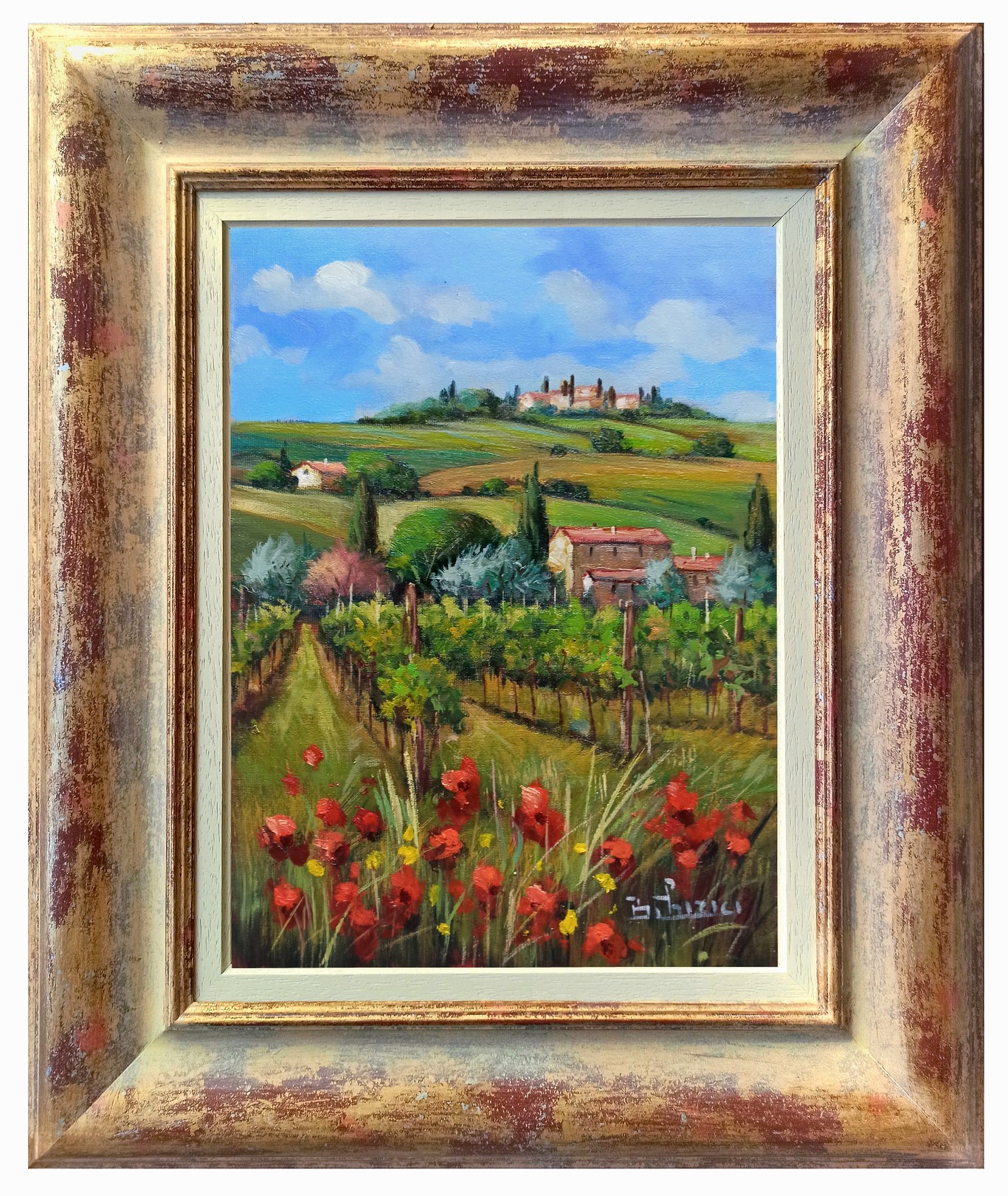 Bruno Chirici, Flowery vineyard - Tuscany landscape painting Bruno Chirici, Flowery vineyard - Tuscany landscape painting