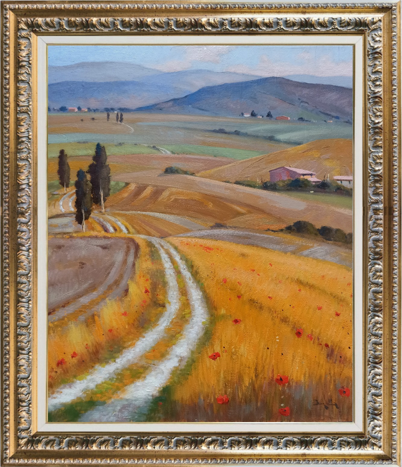 Andrea Borella, Tuscany hills - Gladiator film location painting & frame Andrea Borella, Tuscany hills - Gladiator film location painting & frame