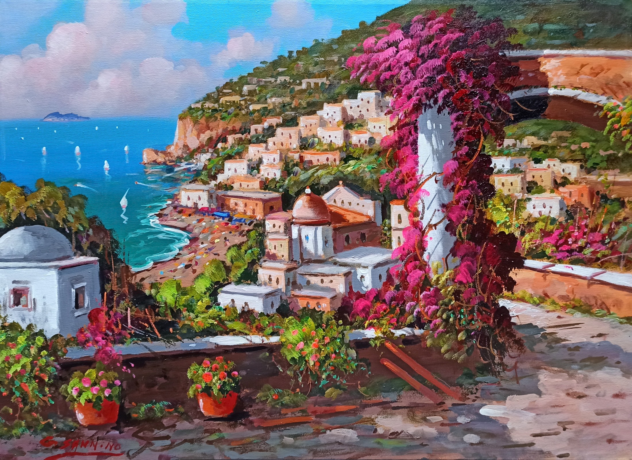 Gio Sannino, Towards the village - Positano painting seaside Gio Sannino, Towards the village - Positano painting seaside