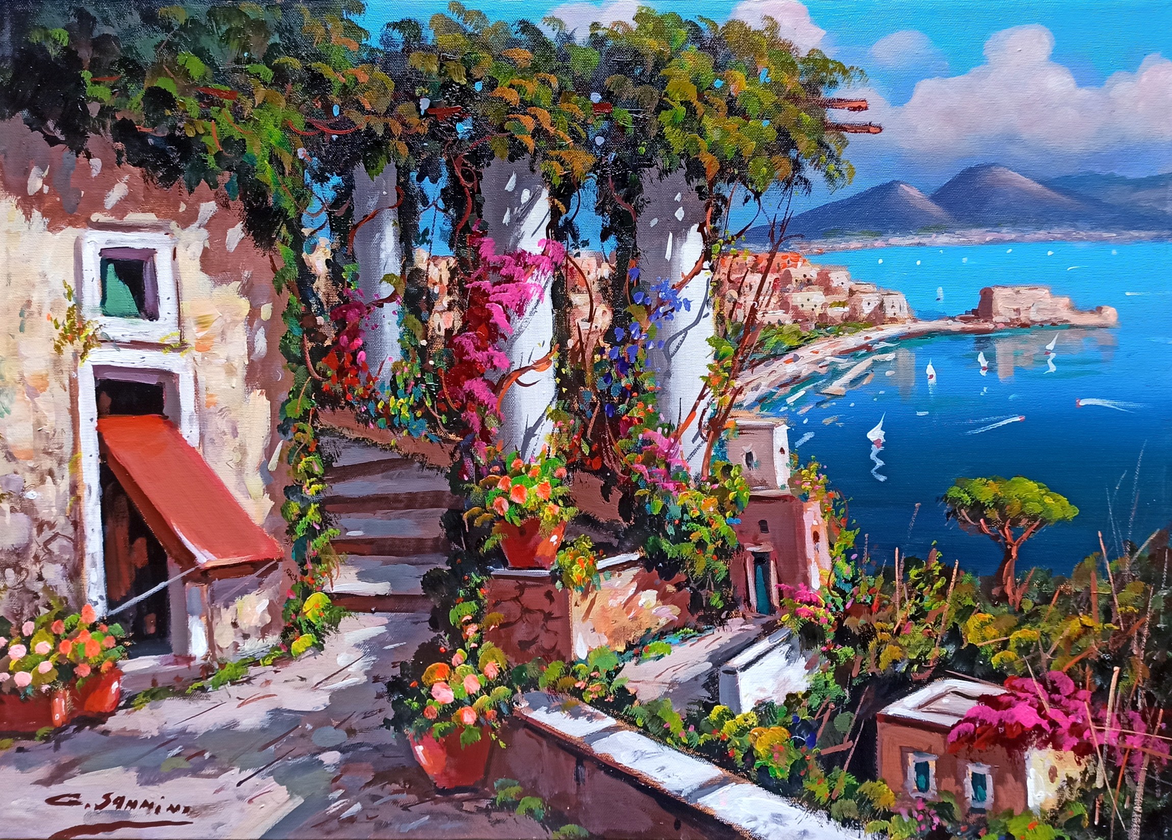 Gio Sannino, Walkway in Posillipo - Naples seaside painting Gio Sannino, Walkway in Posillipo - Naples seaside painting