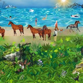 Print, La plage et les chevaux, Safia Wosth