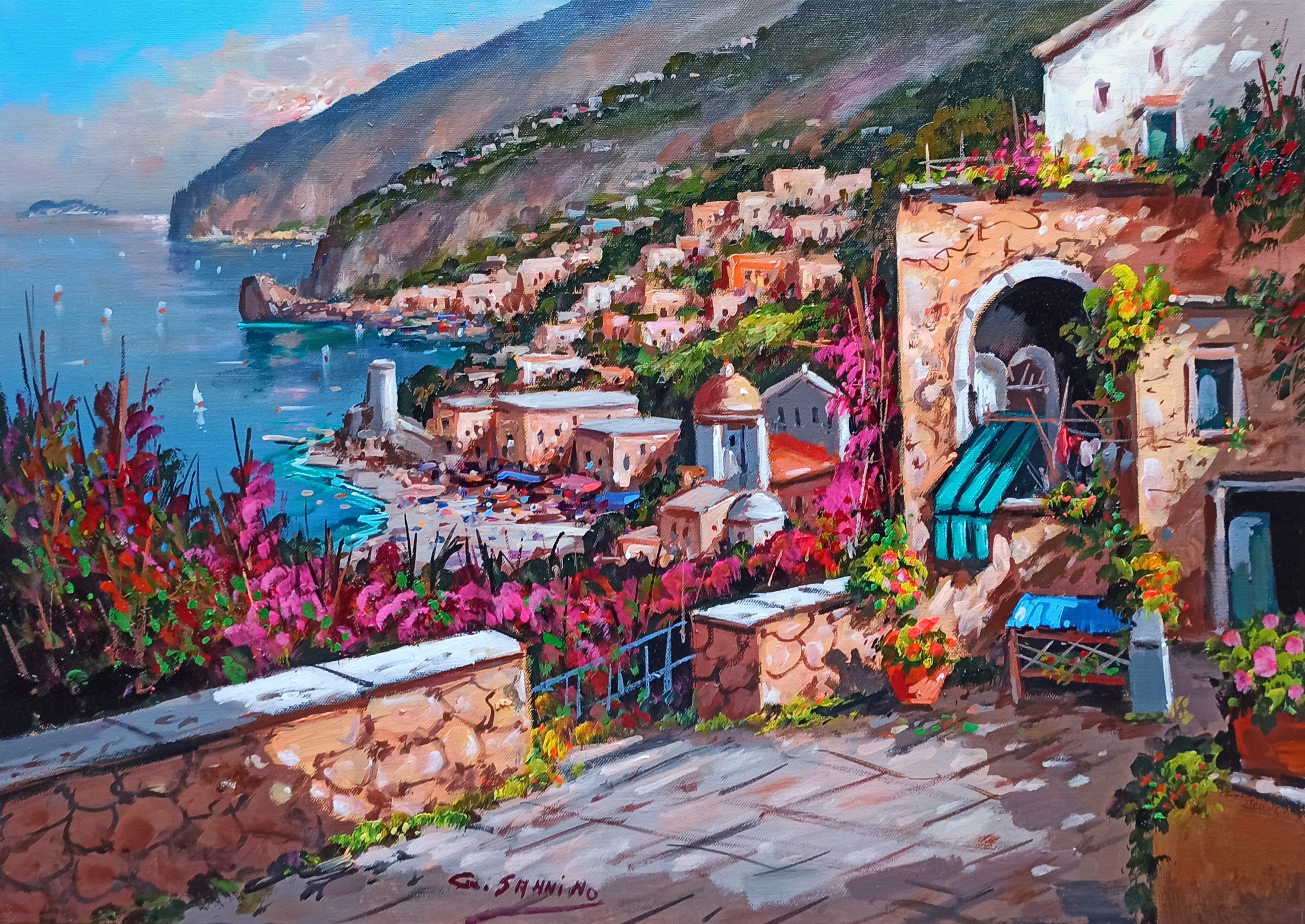 Gio Sannino, The sun goes down - Positano painting seaside Gio Sannino, The sun goes down - Positano painting seaside